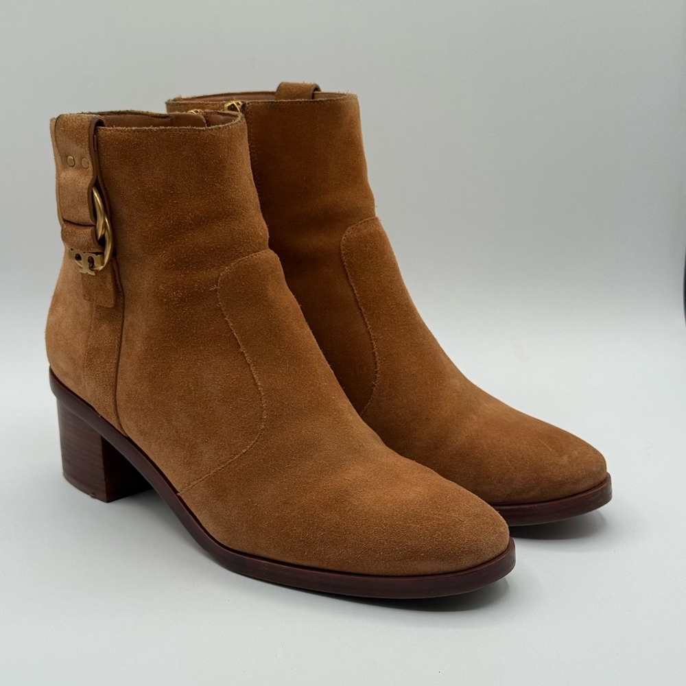 Tory Burch Marsden Tan Suede Booties | Classic Ankle Boots with Block Heel SZ 10 - Picture 16 of 16